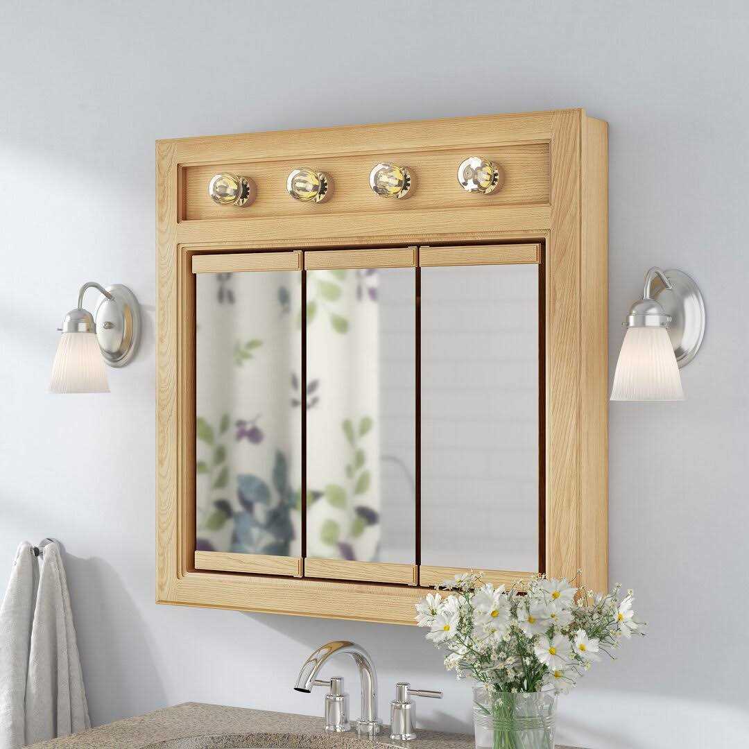 Winston Porter 7416277E9C844A4F8B3485673CF63F42 Searle Medicine Cabinet Lighted Bathroom Wall Cabinet with Mirrored Doors