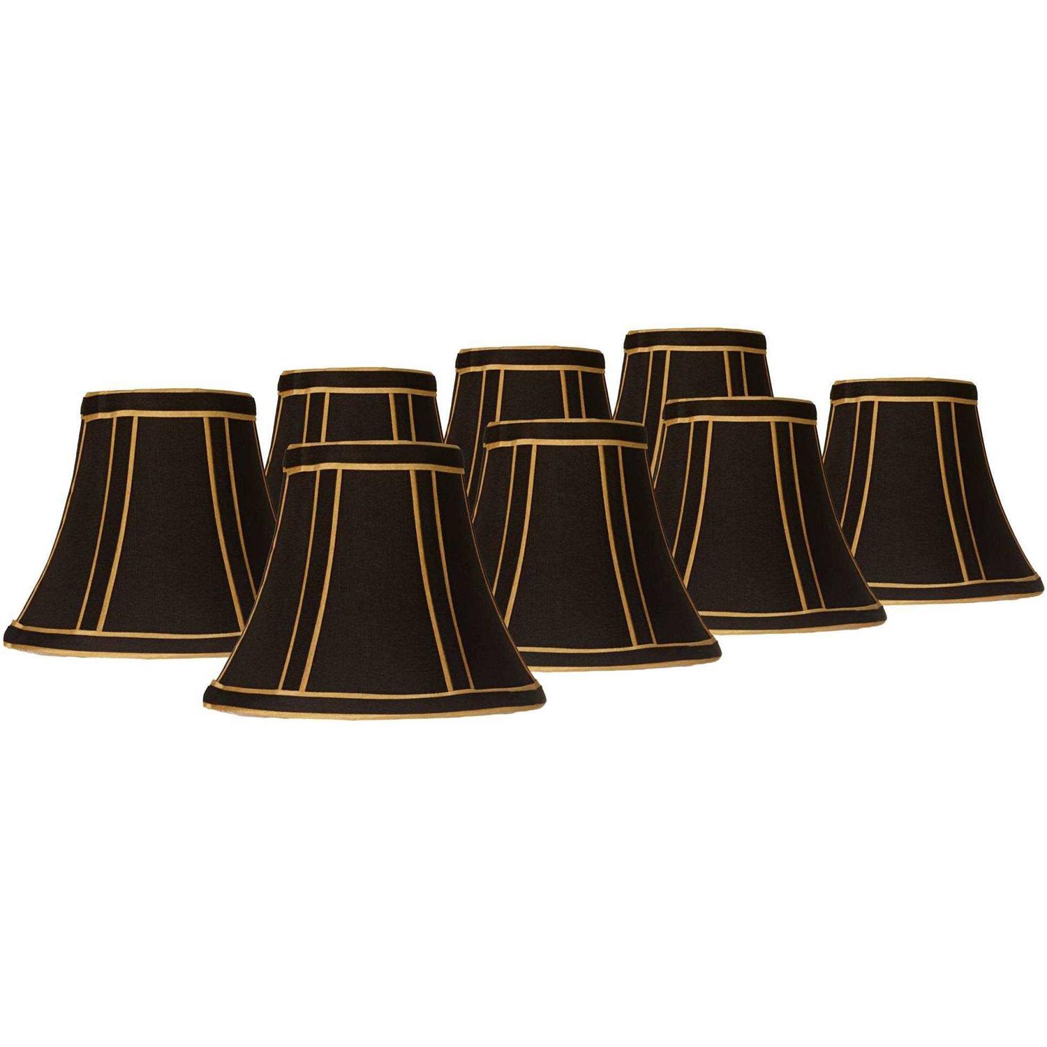 Springcrest Set Empire Lamp Shades Black with Gold Trim Small 3 Top x 6 Bottom x 5 High Candelabra Clip-On Fitting