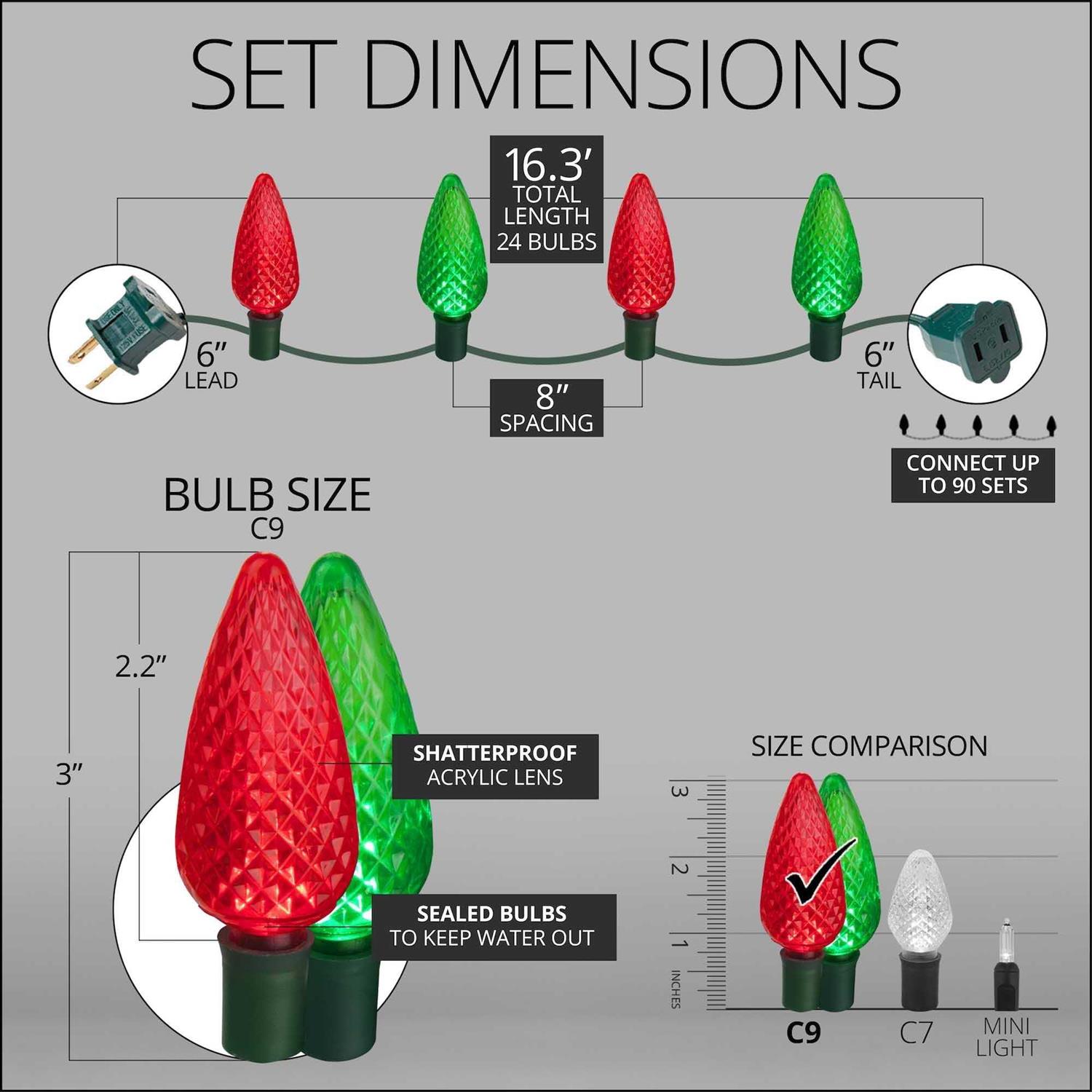 Wintergreen Lighting 24 C9 Red White LED Christmas Lights
