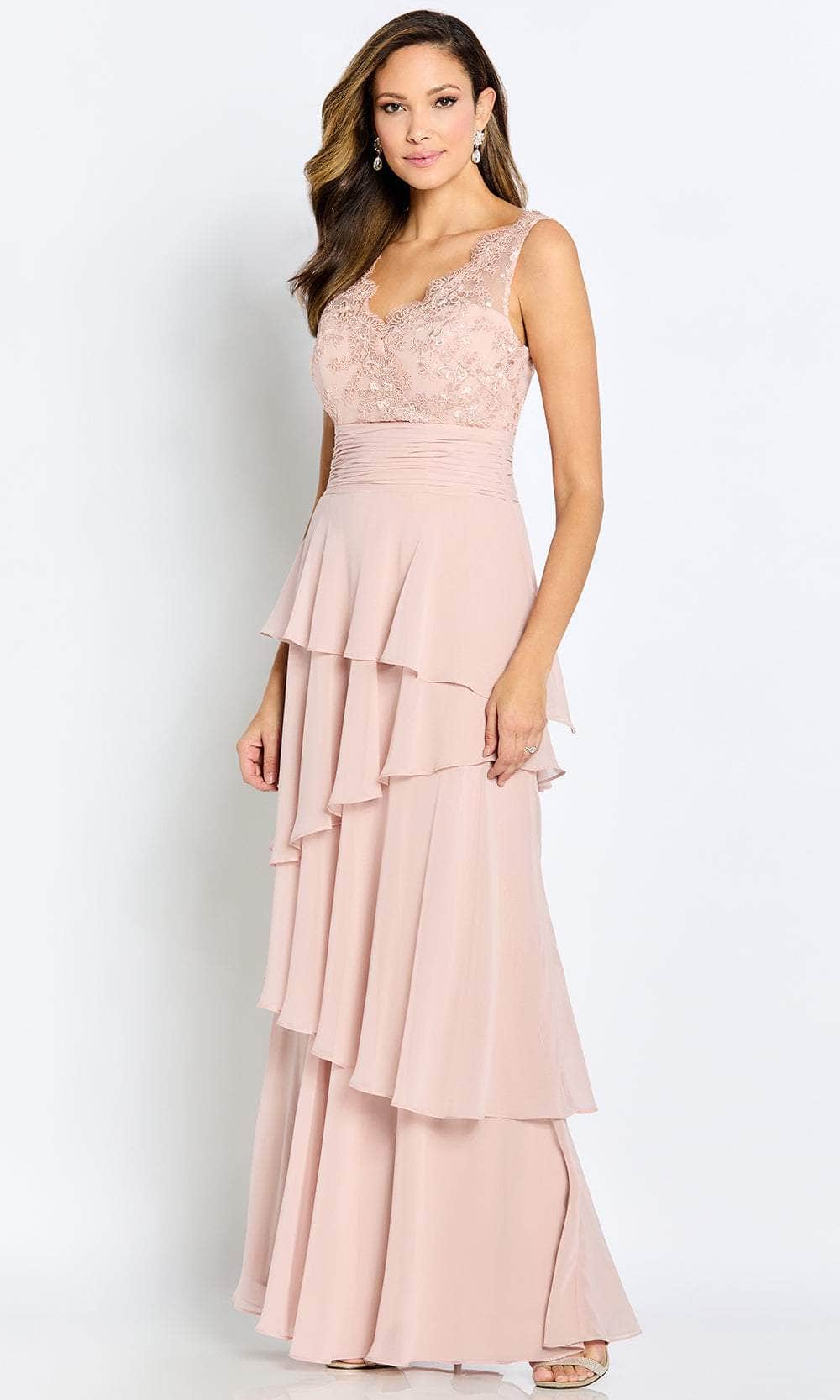 V-Neck Tiered A-Line Formal Gown
