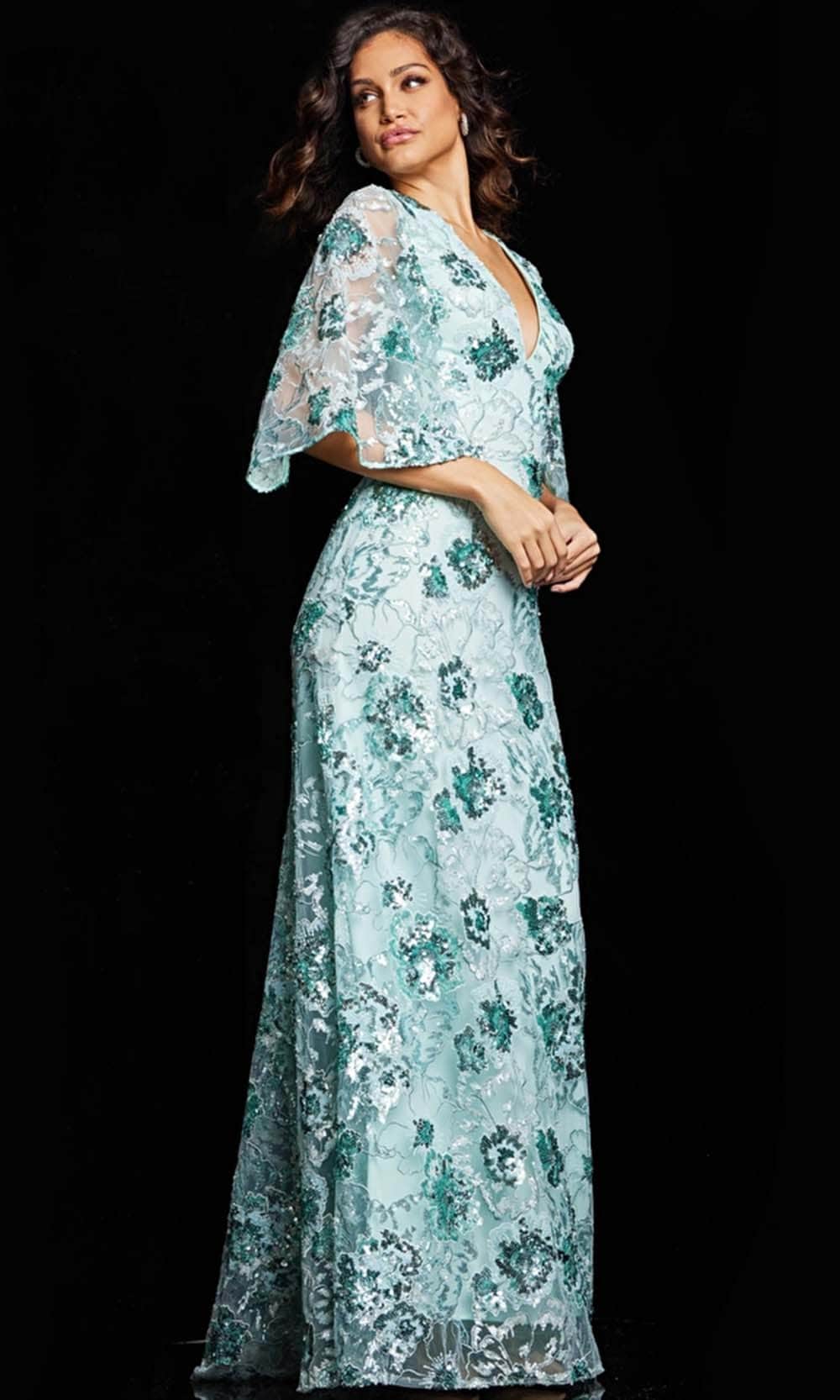 Embroidered Floral Evening Gown