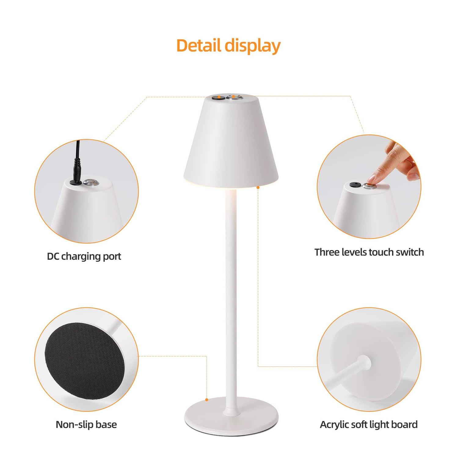 Timjorman Modern LED CordlessTable lamp,4000mAh Rechargeable Battery Desk lamp,3 Level Brightness Night Light