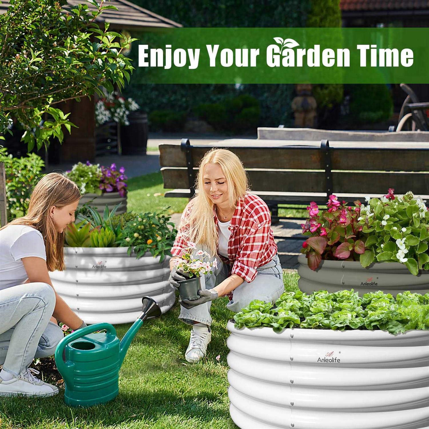 A ANLEOLIFE 2-Pack 4ft x 18A Tall Round galvanized Raised Garden Bed