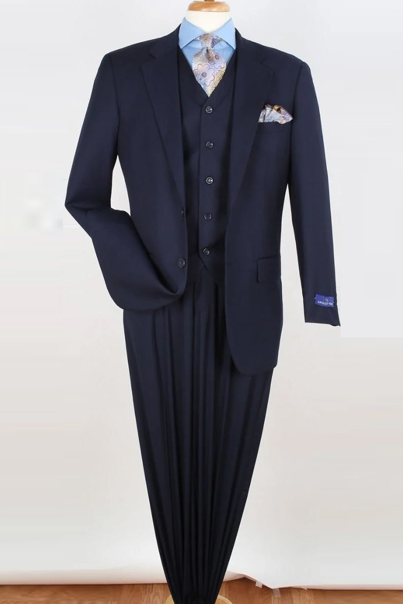 Mens Classic Fit 2 Button Vested Suit in Navy Blue