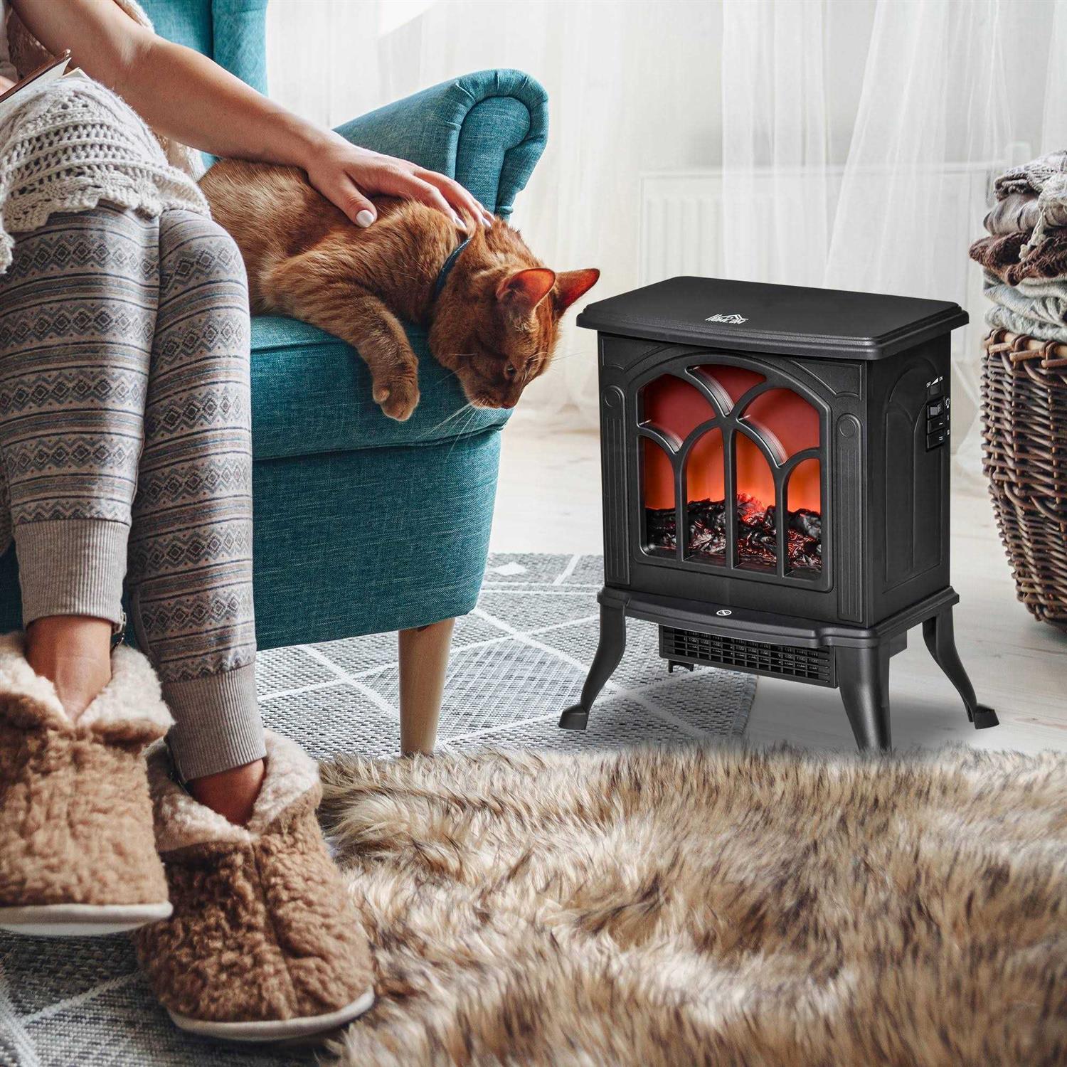 Homcom Freestanding Electric Fireplace Stove Space Heater with Realistic Flame Effect Adjustable Temperature and Overheat