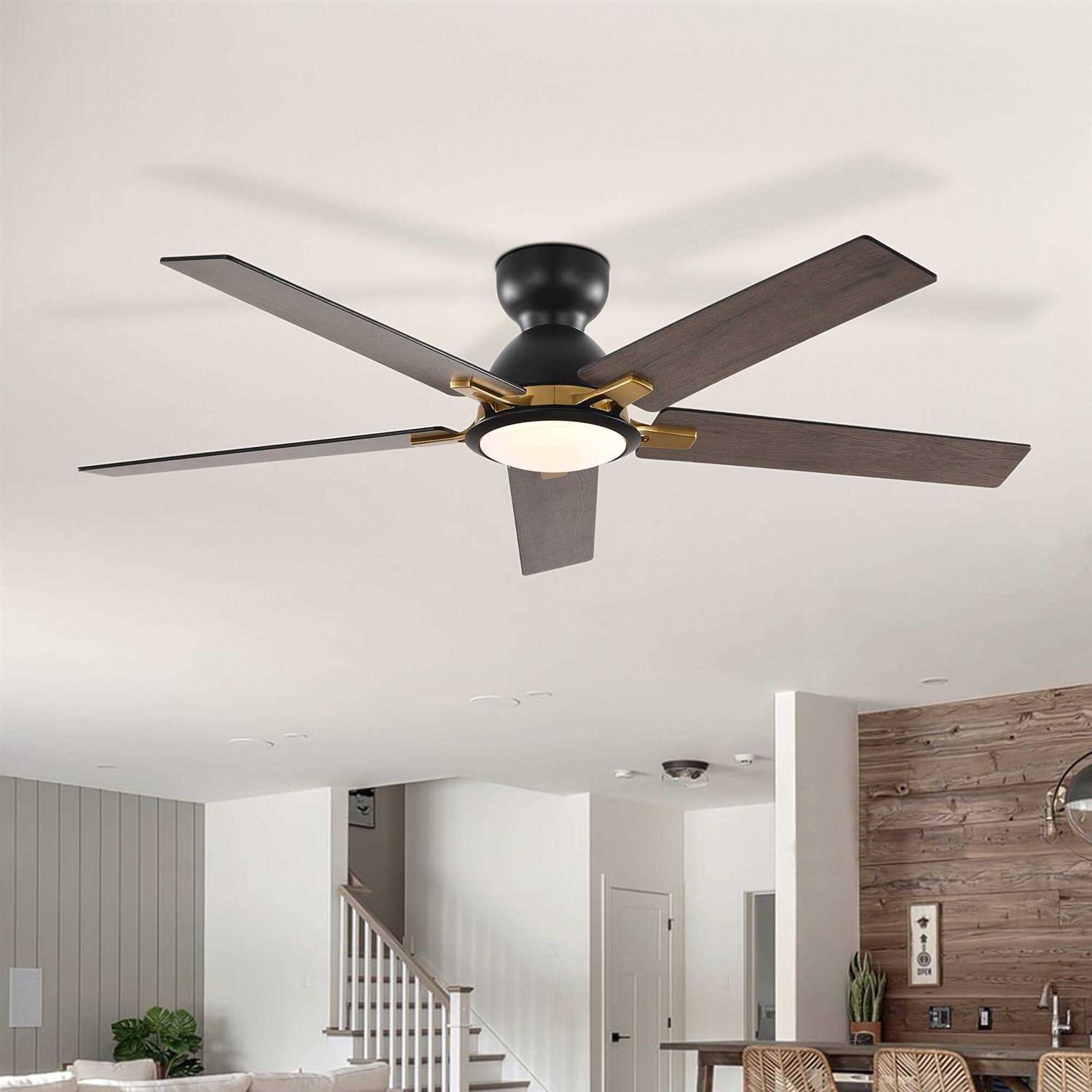 ZEYU 52 inch 5 Blade Flush Mount Ceiling Fan with LED Light Remote
