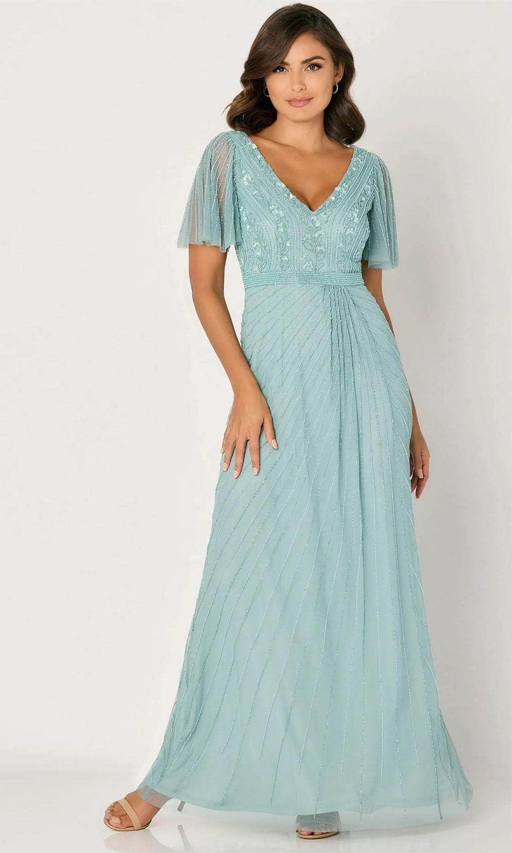 Flutter Sleeve Crystalline Evening Dress