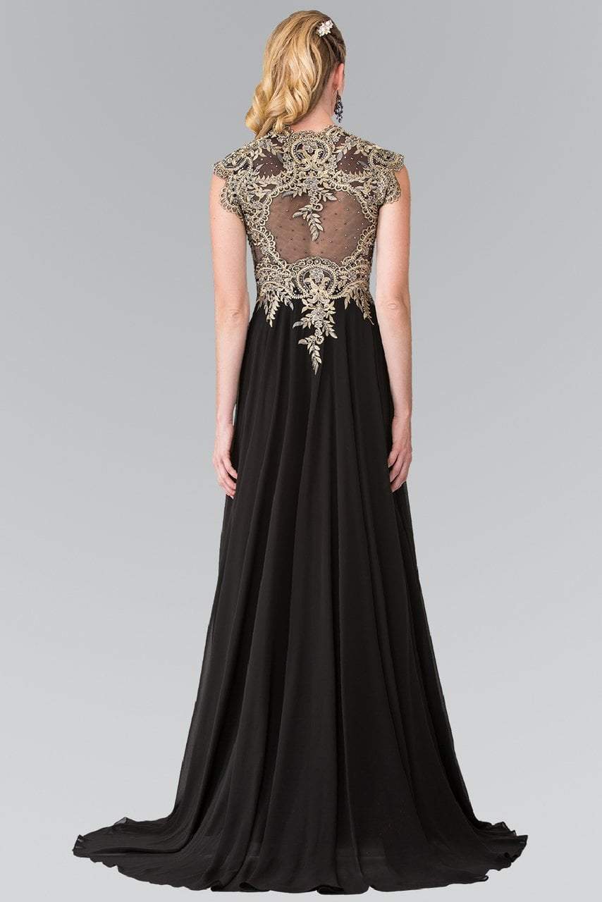 GL2229 Gilt Embroidered Bateau A-Line Gown