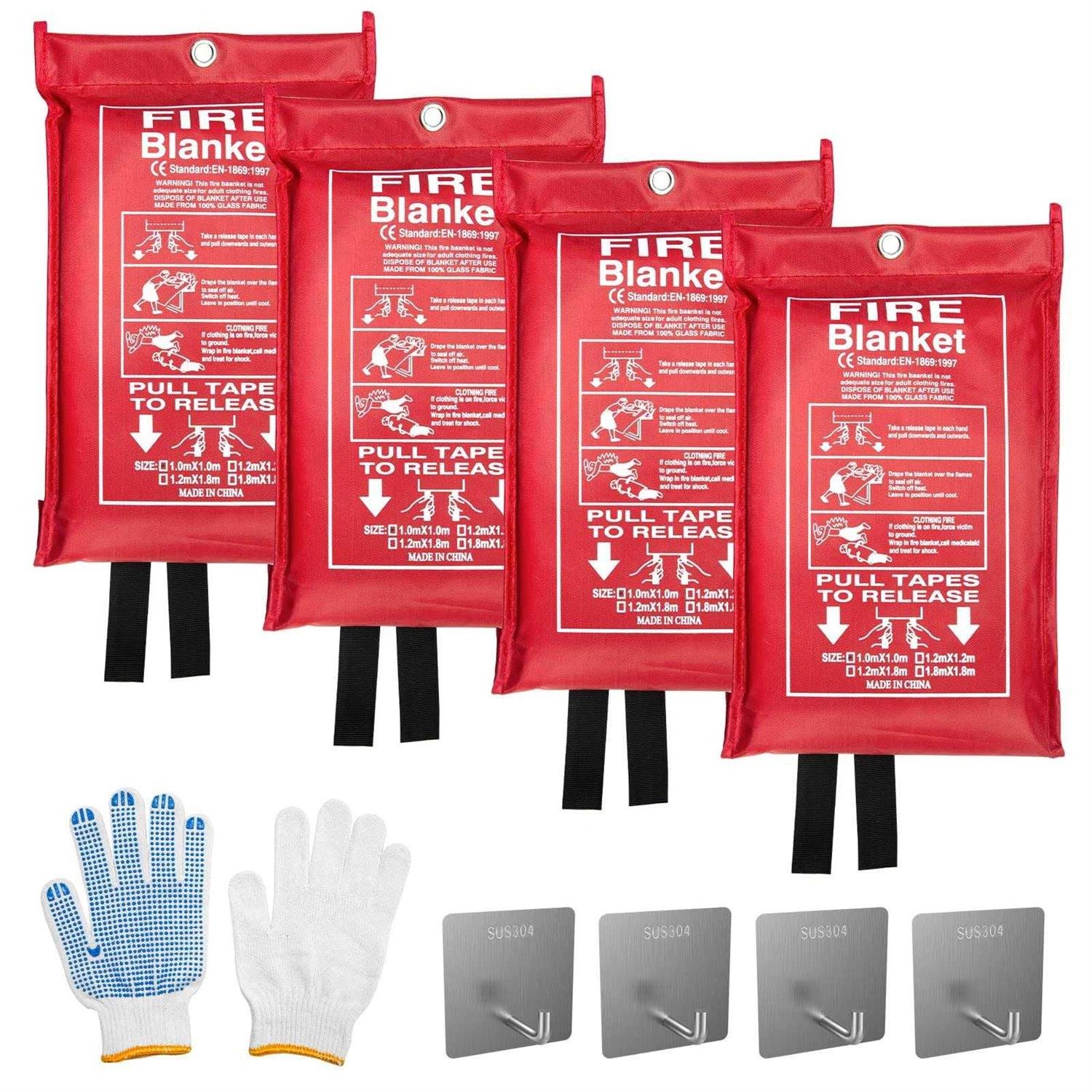 QUINIVER Emergency Fire Blanket + 4 Hooks & 1 Gloves