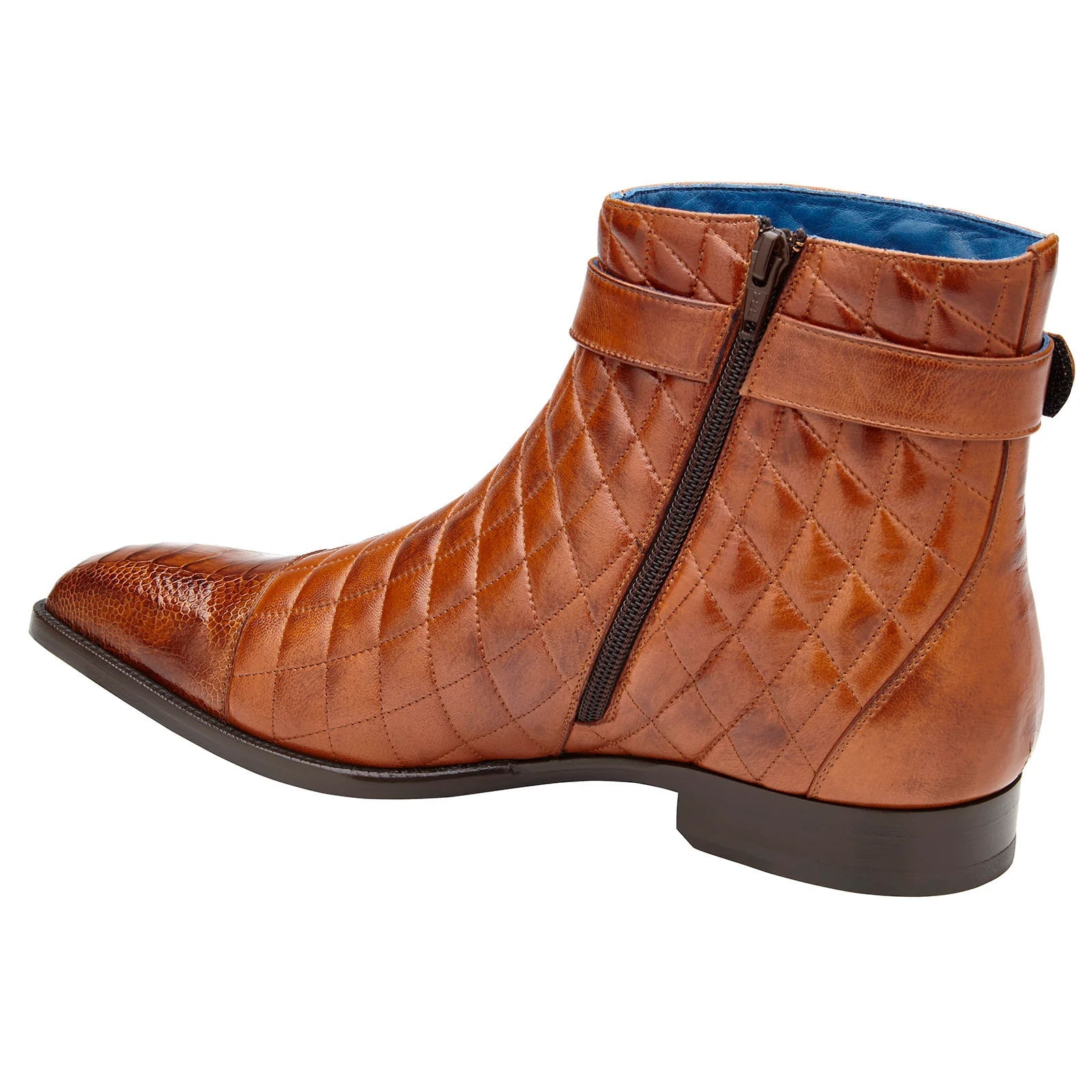 Men’s Belvedere Libero Quilted Leather & Ostrich Leg Cap Toe Chelsea Boot in Almond