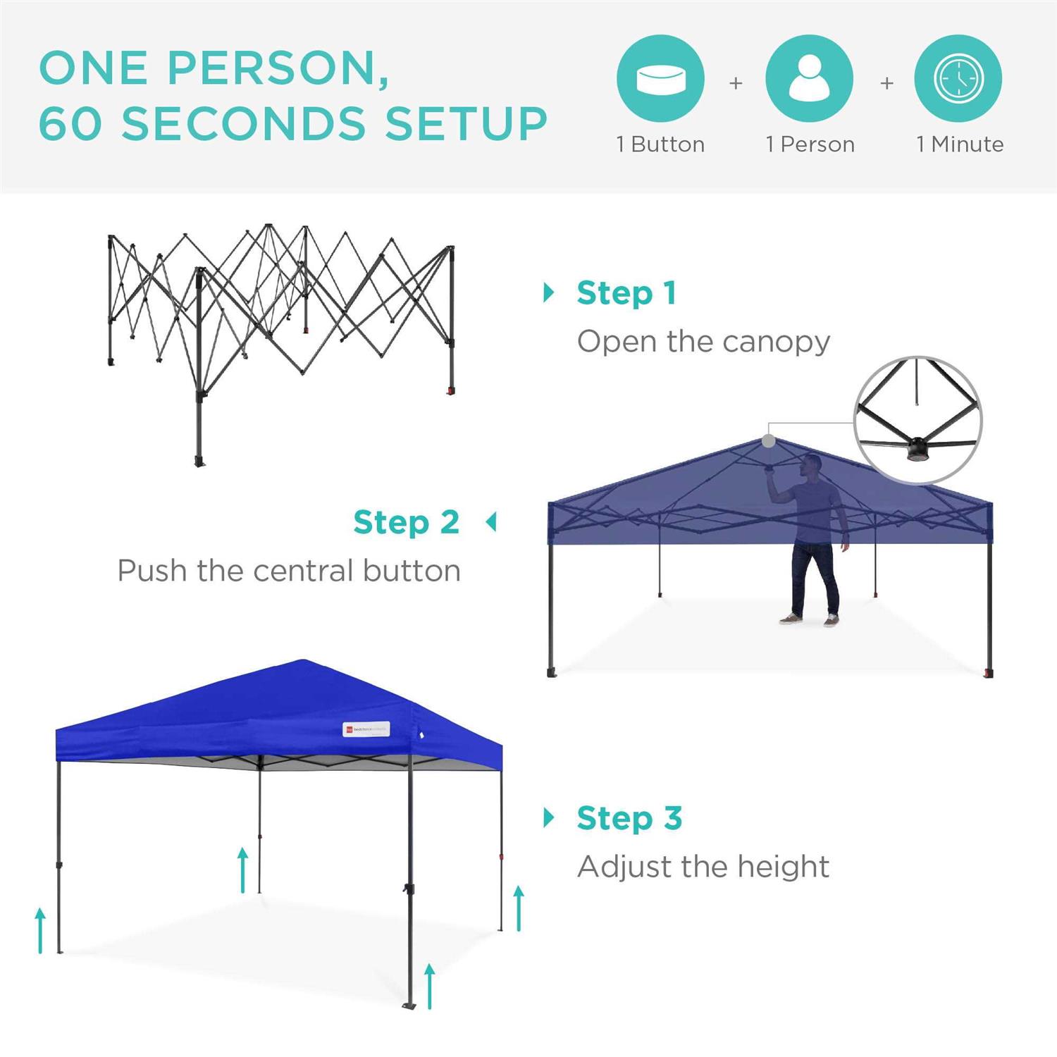 Best Choice Products 10x10ft Easy Setup Pop Up Canopy Instant Portable Tent w/ 1-Button PUSH