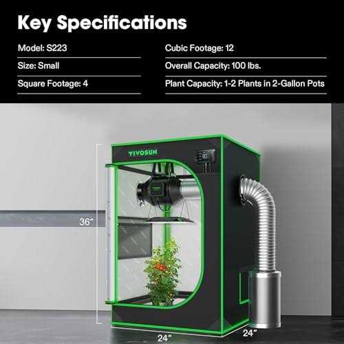 VIVOSUN S223 2×2 Grow Tent, 24x24x36 High Reflective Mylar with Observation Window and Floor Tray for Hydroponics Indoor