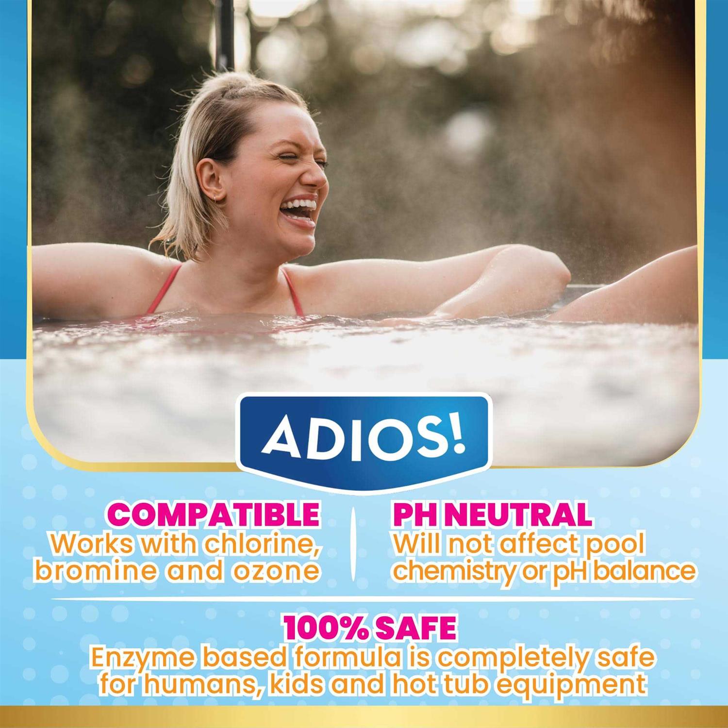 Adios! 3-in-1 Hot Tub Cleaner Clarifies Water, Prevents Scum, Removes Foam and Stops Odors