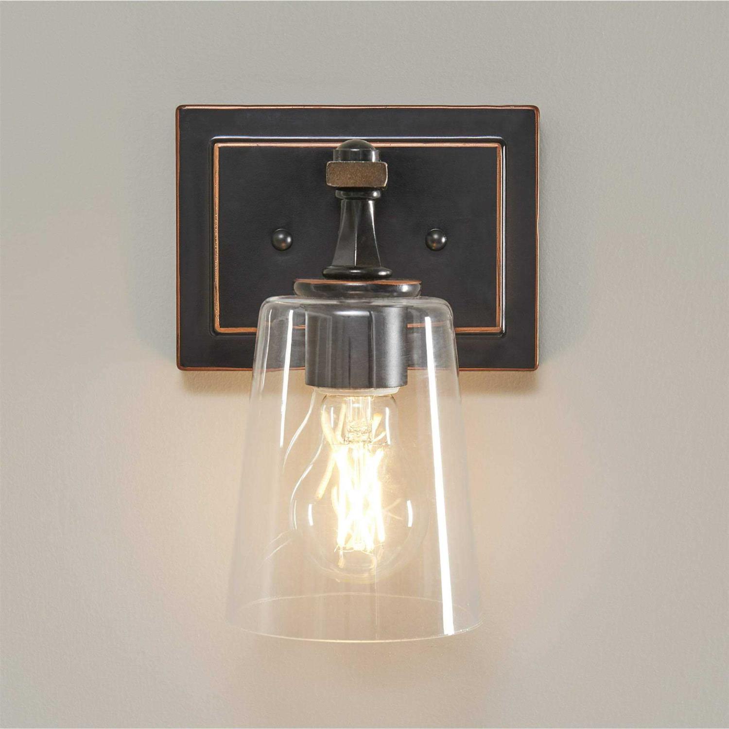 Better Homes & Gardens Indoor Wall Scone Vanity Light Bronze Metal Base Glass Shades