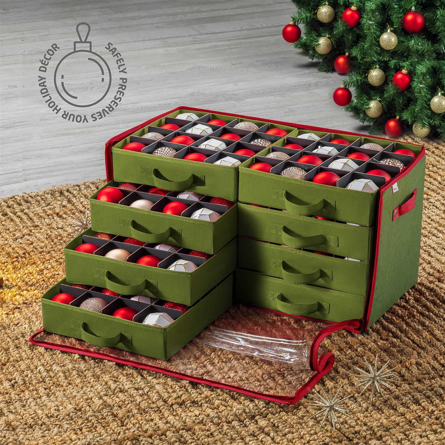 ZOBER Christmas Ornament Storage Box Drawer Style Trays Stores 64 Ornaments