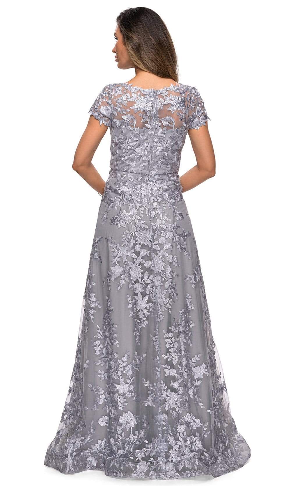 27870 Short Sleeve Lace Overlaid A-Line Dress