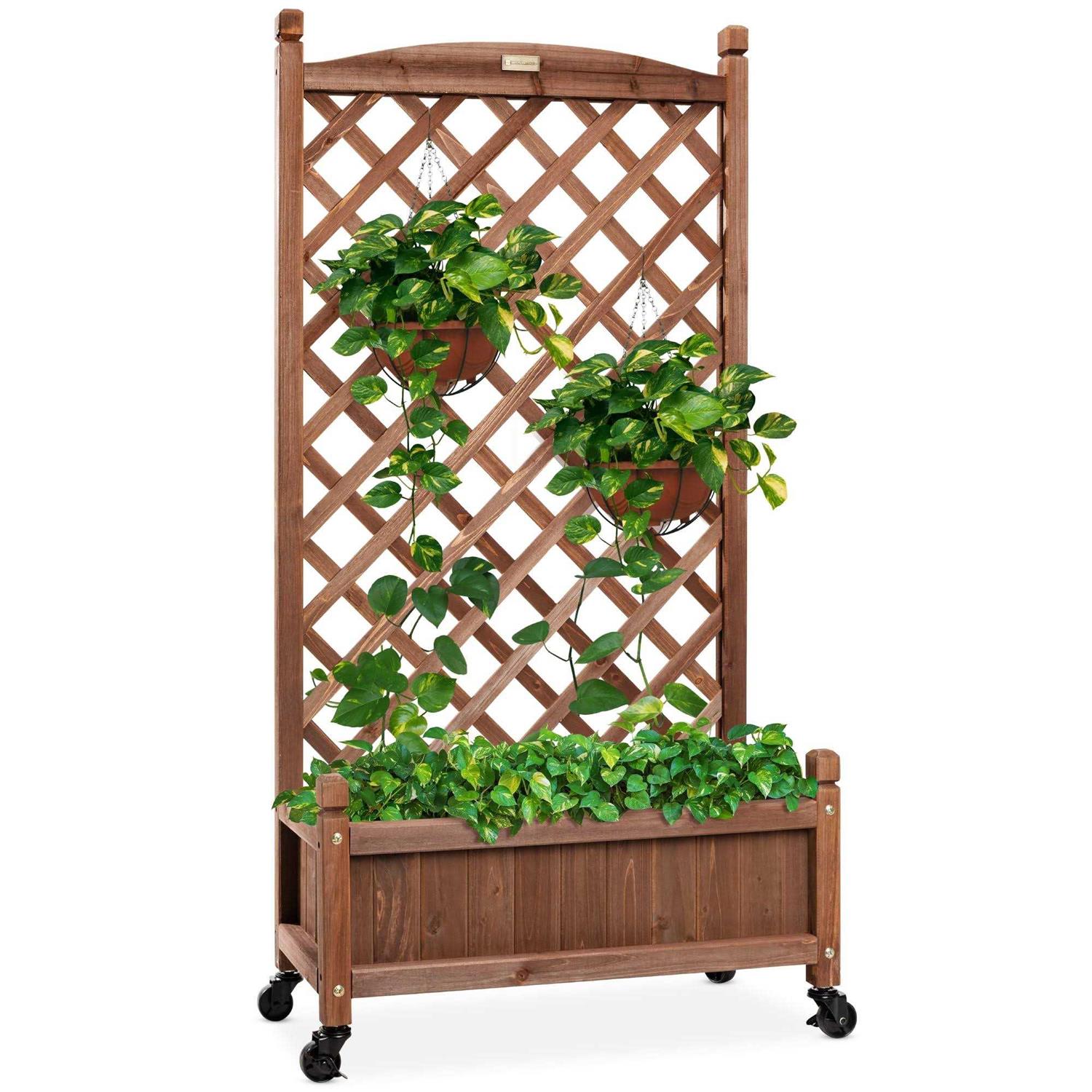Best Choice Products 48in Wood Planter Box & Diamond Lattice Trellis