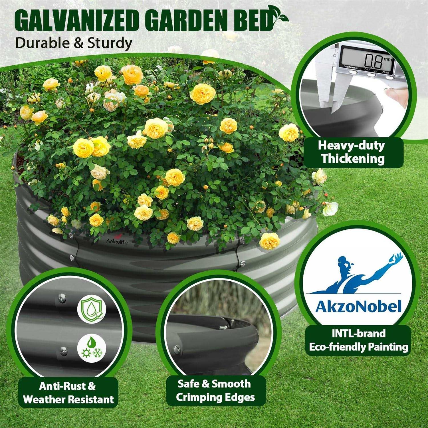 A ANLEOLIFE 2-Pack 4ft x 18A Tall Round galvanized Raised Garden Bed