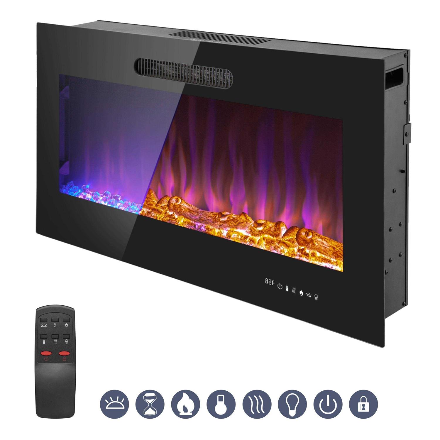 Prominence Home LED Slim Design Electric Fireplace Insert and Wall Mounted Fireplace with 1500 Watt Heater