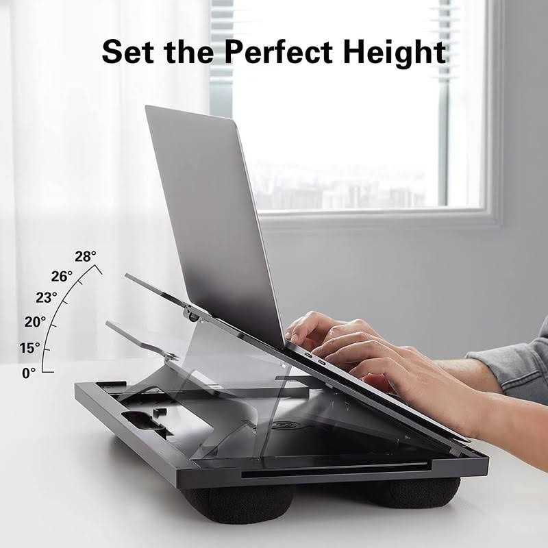 Adjustable Lap Desk with 6 Adjustable Angles Detachable Mouse Pad & Dual Cushions Laptop Stand for Car Laptop Desk
