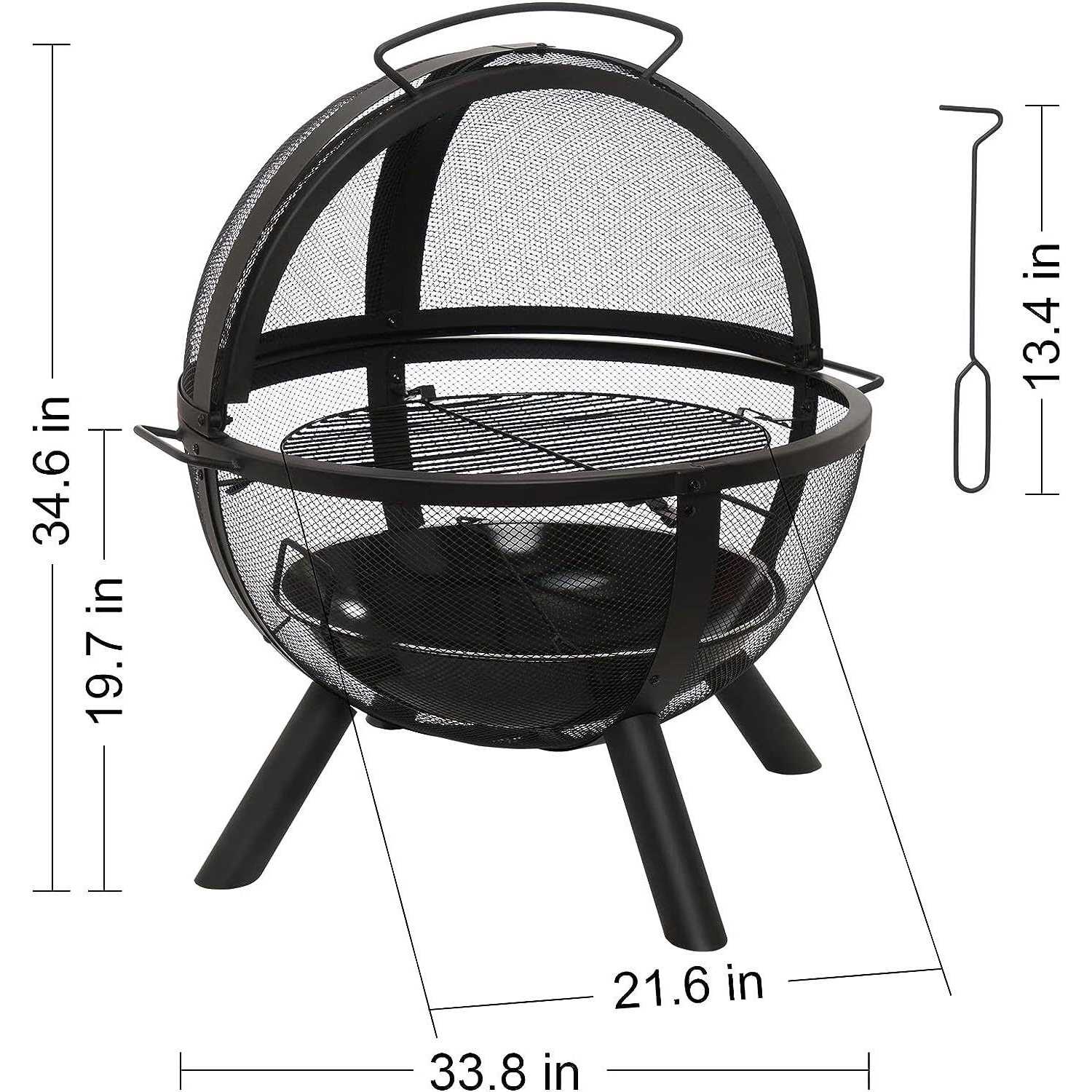 Ikuby Ball of fire Pit 35 Outdoor fire Ball with BBQ Grill fire Globe Pit Large Round fire Pit,Patio fire Pit Fireplace for Camping
