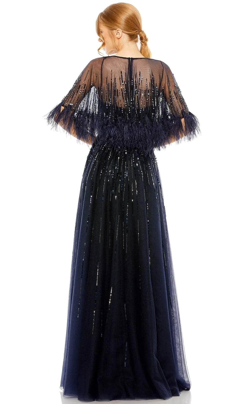Feather Detail Cape Evening Dress