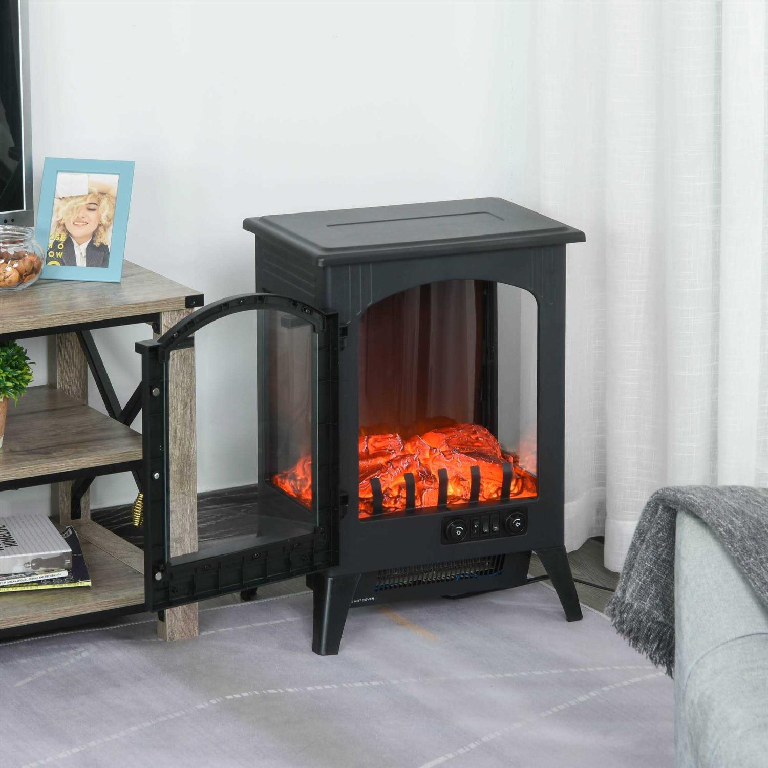 HOMCOM 750W/1500W Modern Electric Fireplace Heater with Realistic LED Faux Flame Effect