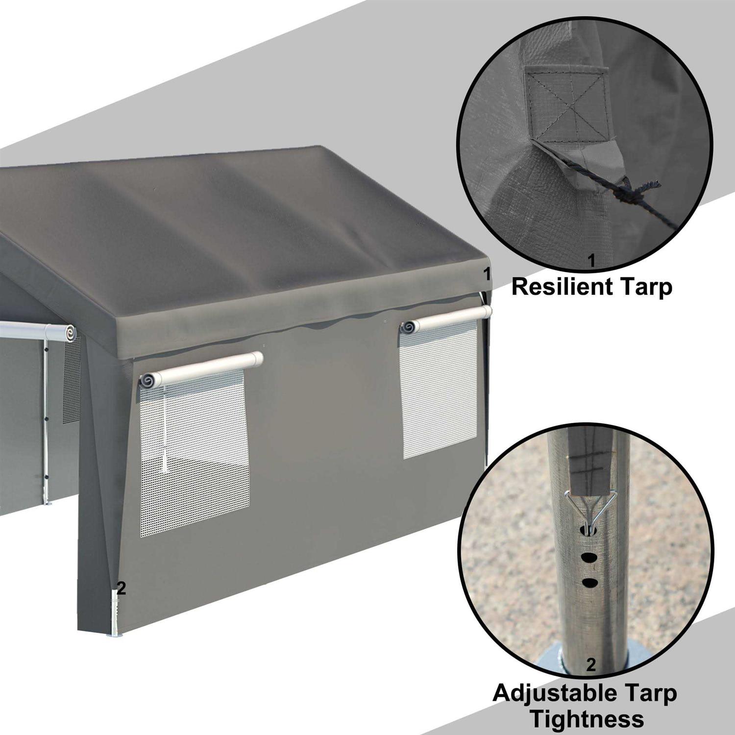 10 Ft. W x 20 Ft. D Garage Heavy Duty Carport Portable Garage Storage Shed Canopy Thanaddo