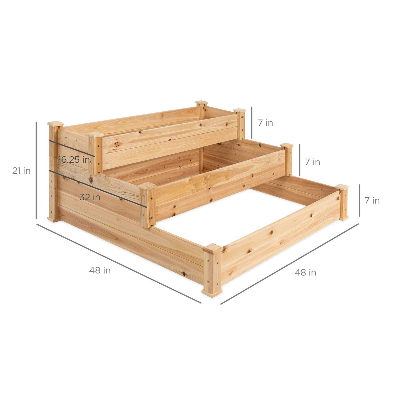 Best Choice Products 3-Tier Fir Wood Raised Garden Bed Planter Kit for Plants