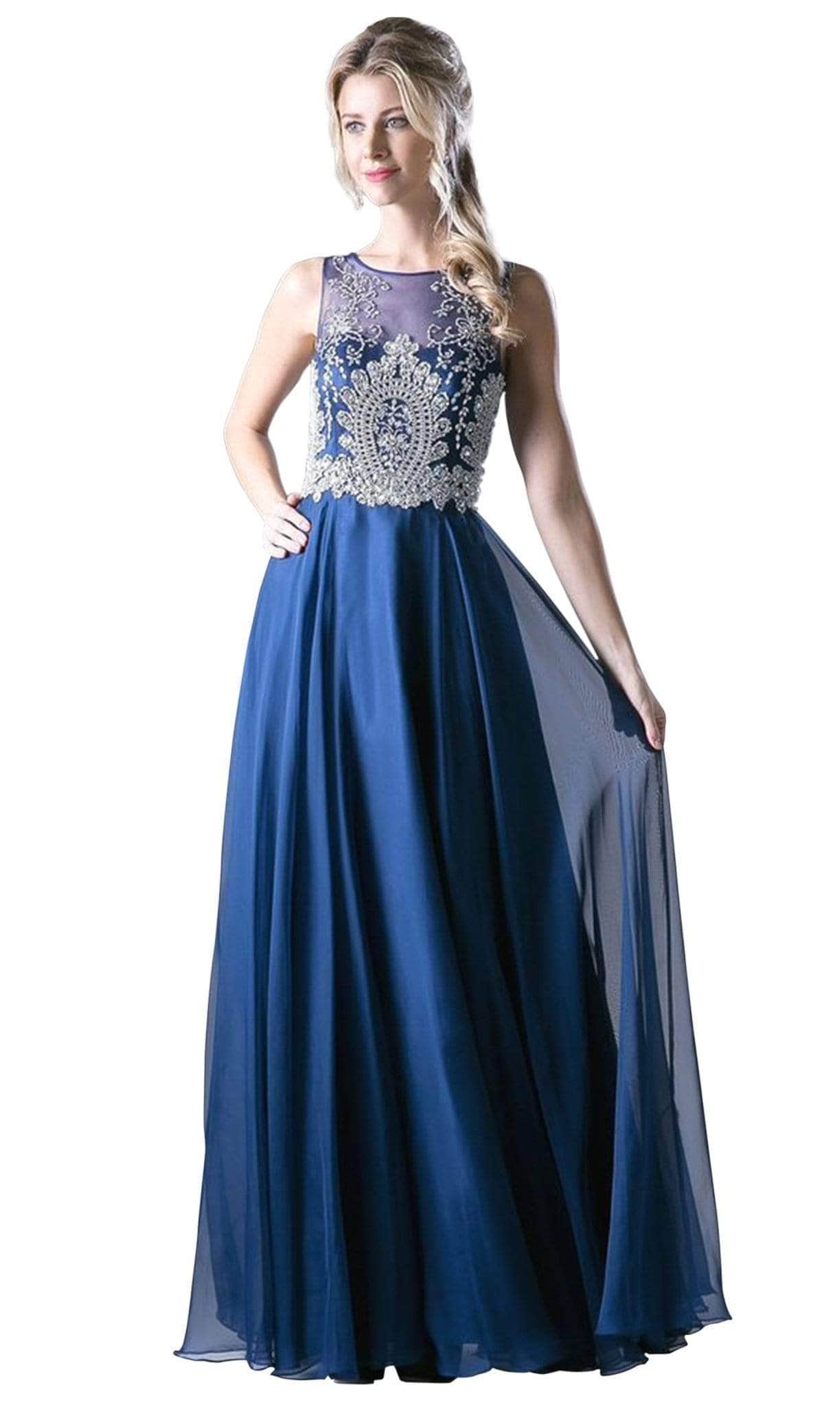 Illusion Metallic Appliqued A-Line Gown