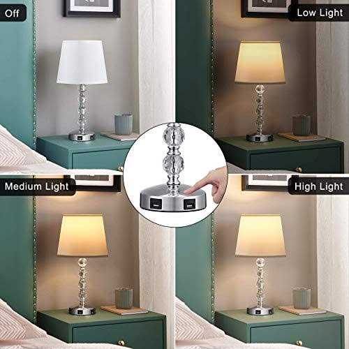 Acaxin Bedside Lamps for bedrooms Set of 2 Nightstand Crystal Table Lamps with USB C Charging Ports and AC Outlet