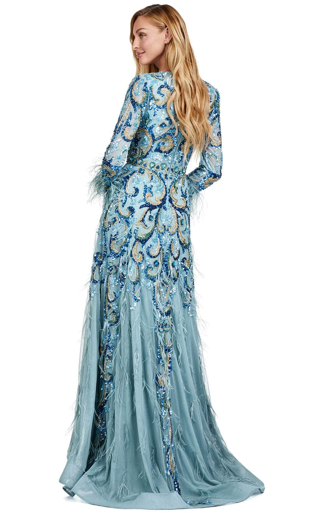 Beaded Long Sleeve Evening Dress