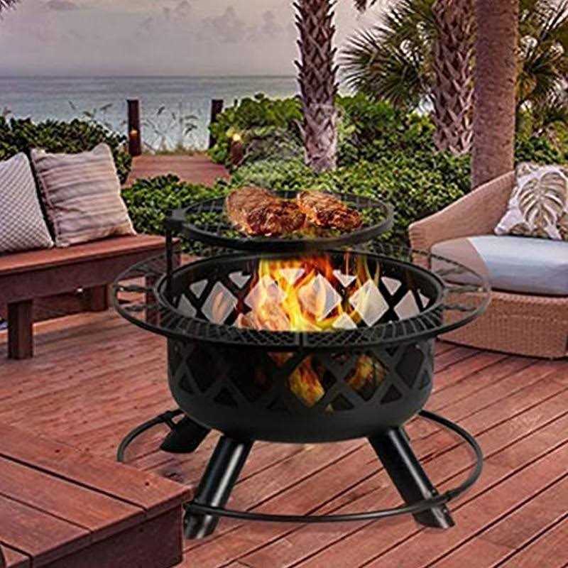 Farmhouse Kitchen and Bath Wood Burning Fire Pit 32 Inch Outdoor Backyard Patio Fire Pit with 18.7 Inch Cooking Grill Grate