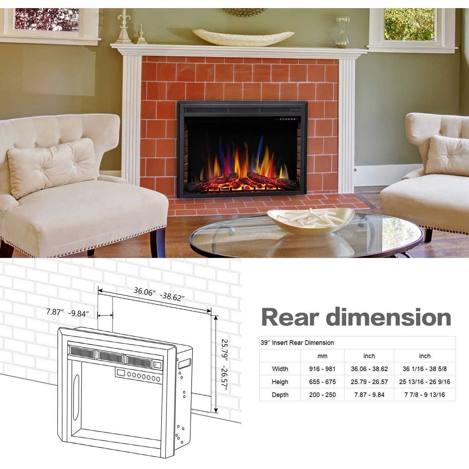 Electric Fireplace Insert Freestanding & Recessed Electric Heater Remote Control 750W/1500W R.W.FLAME