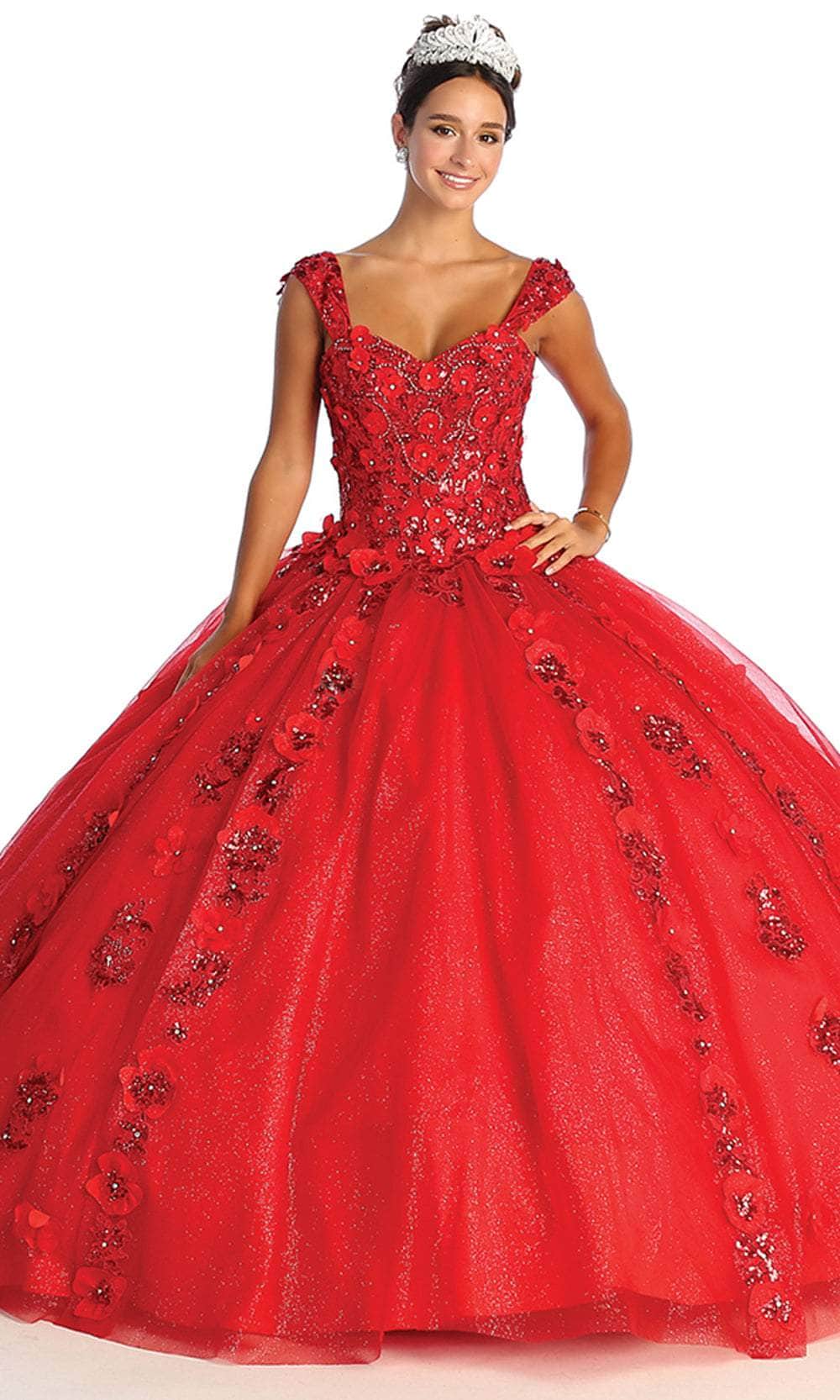 Wide Strap Floral Glitter Ballgown