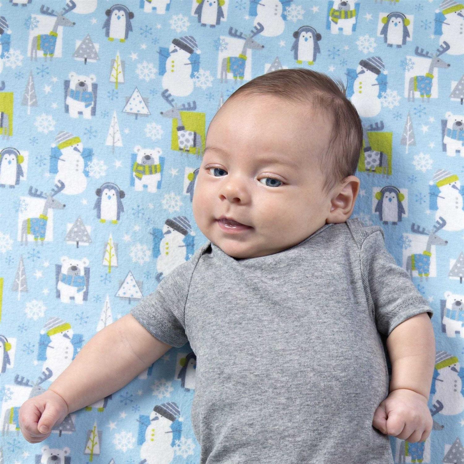 Trend Lab Snow Pals Blue Deluxe Flannel Fitted Crib Sheet