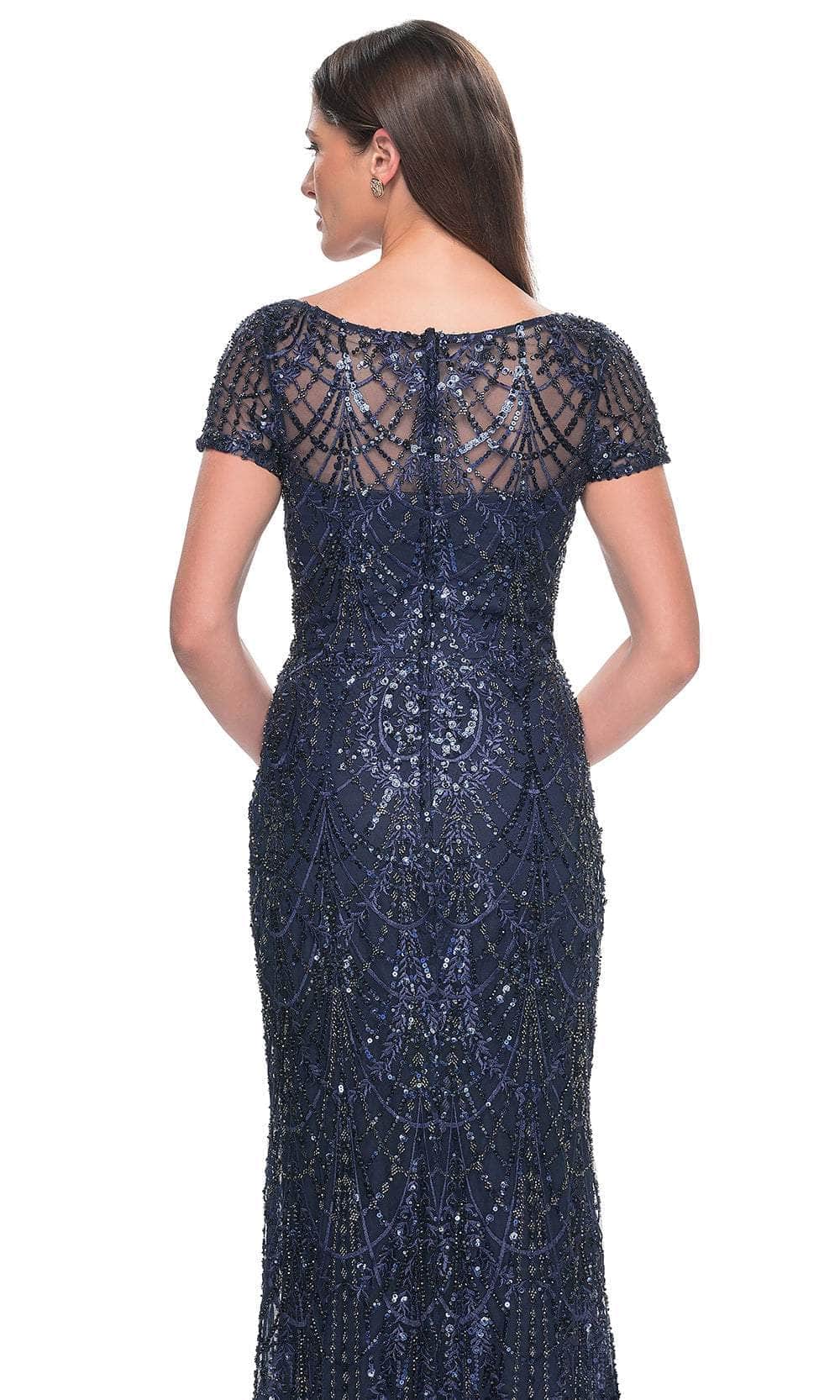 Bateau Neck Beaded Evening Dress