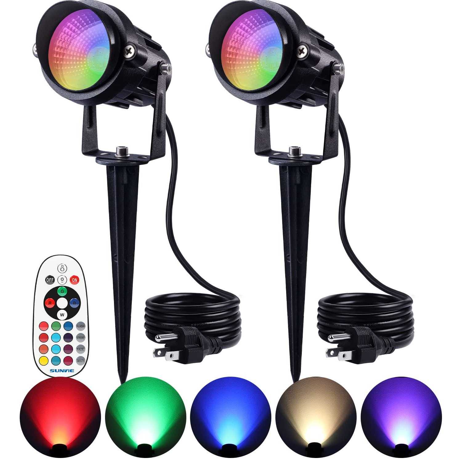 SUNVIE Halloween Spotlight Outdoor 12W RGB Spot Lights Outdoor 120V LED Color Changing Landscape Lights with Remote Control Waterproof Spotlights