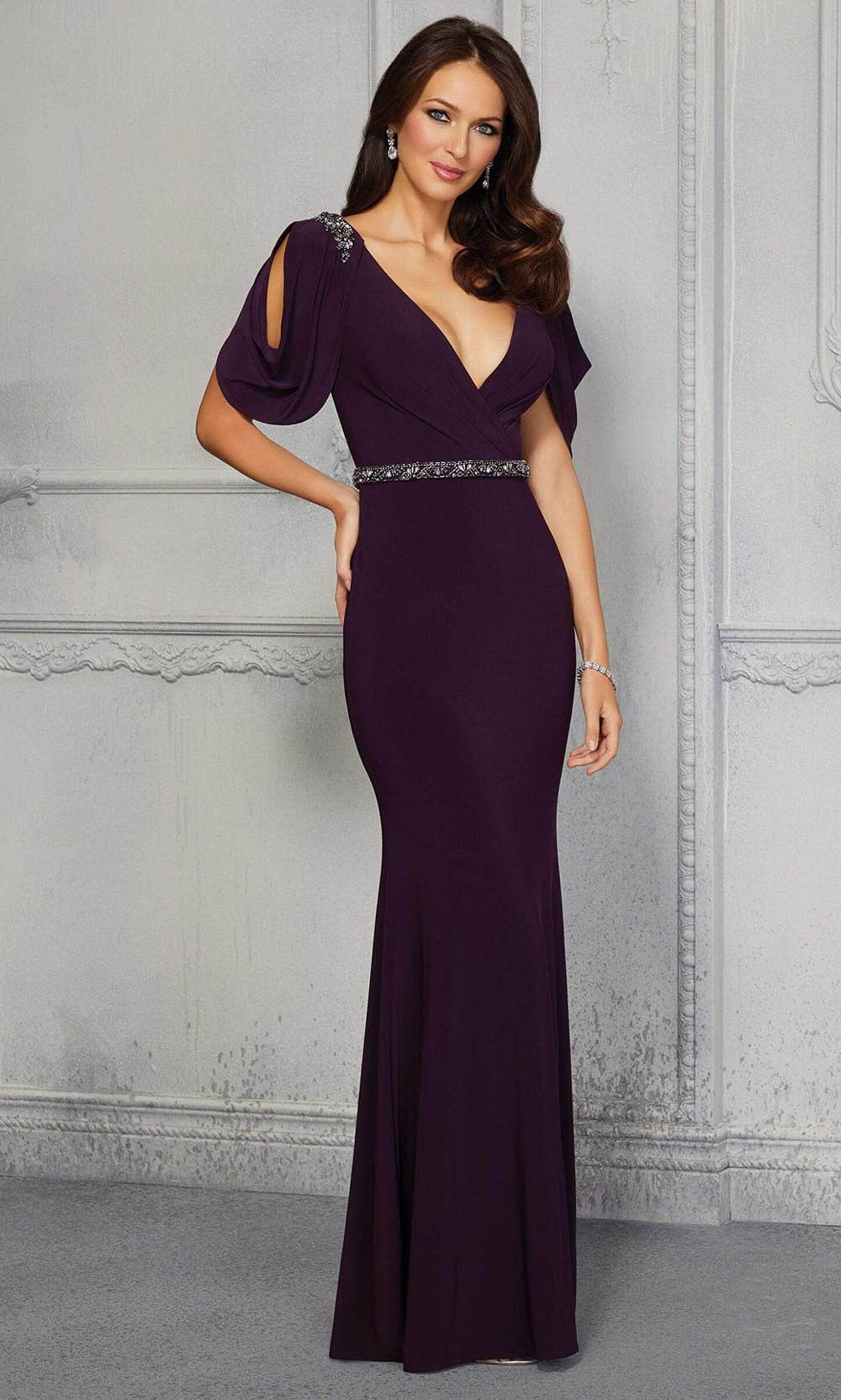 72409 Plunging V-Neck Sheath Evening Dress