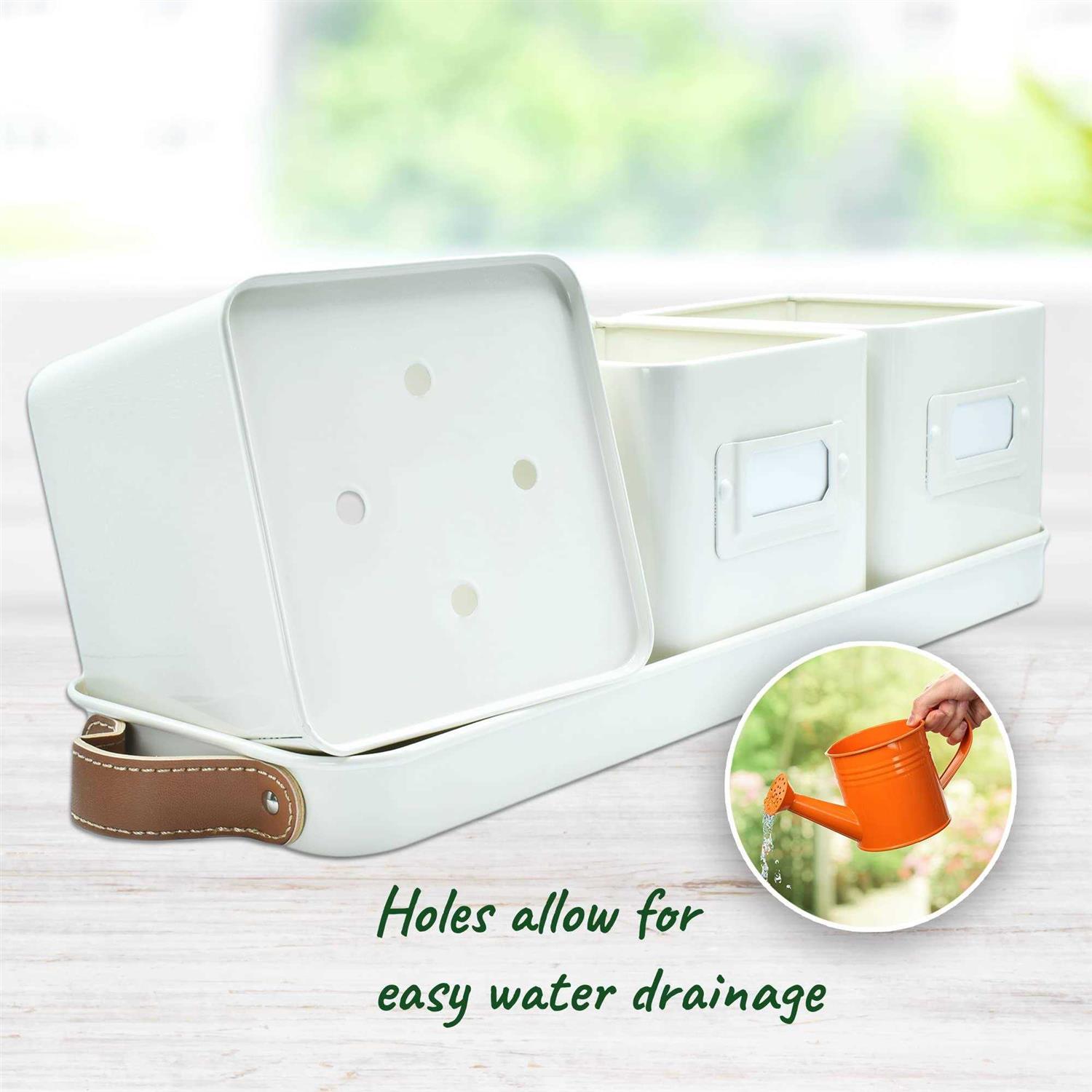 volila Window Herb Garden Planter Indoor Window Herb Planter Pots for Indoor Plants with Leather Handles and Labels