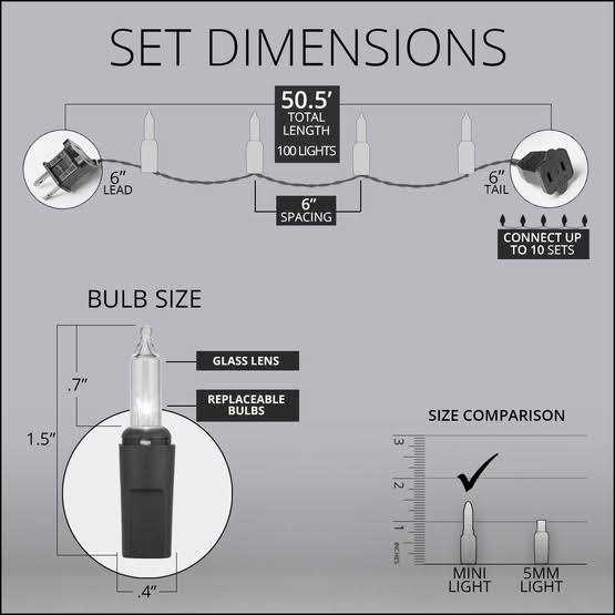 Wintergreen Lighting Commercial 100 Red Green White Frost Christmas Mini Lights