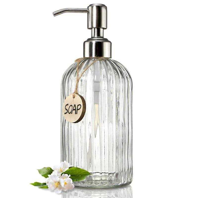 (As Seen on Image) Glass Soap Dispenser with Rust Proof Stainless Steel Pump- Refillable Liquid Hand Soap Dispenser for Bathroom / Kitchen Soap Disp (
