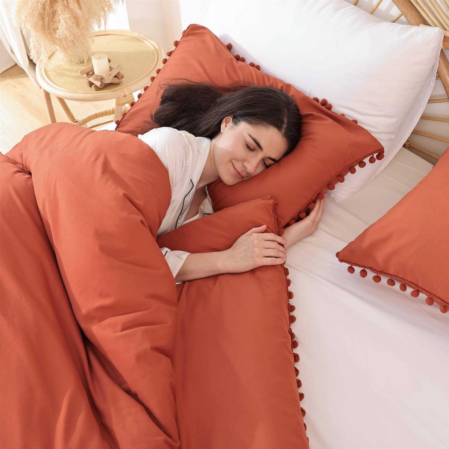 YIRDDEO Comforter Set 3pcs Boho Ball Pom Bedding