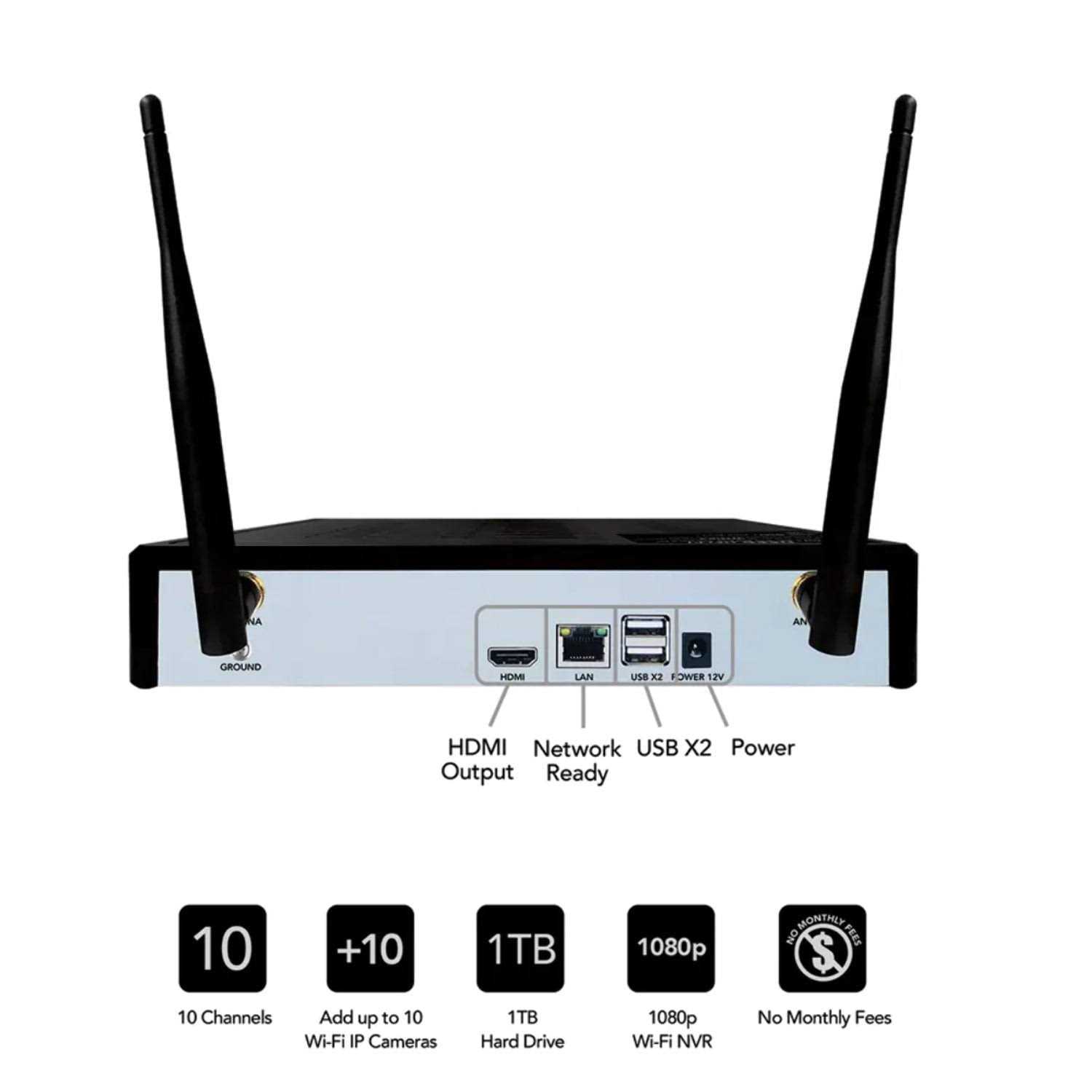 WNIP21L-6-B 10 Channel 1080p Wi-Fi NVR with 1TB Hard Drive and 6 Wi-Fi IP 1080p HD Spotlight Cameras with 2-Way Audio