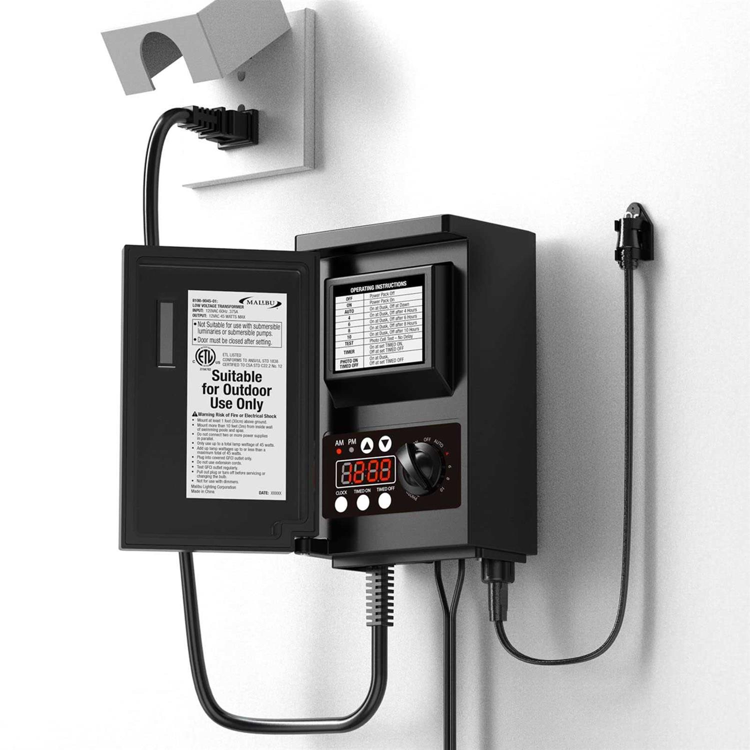 VenusManufacturing Malibu Low Voltage Transformer 45 Watt for Outdoor Landscape Lighting with Photocell Sensor Timer and Weather Shield for Spotlight Floodlight Garden