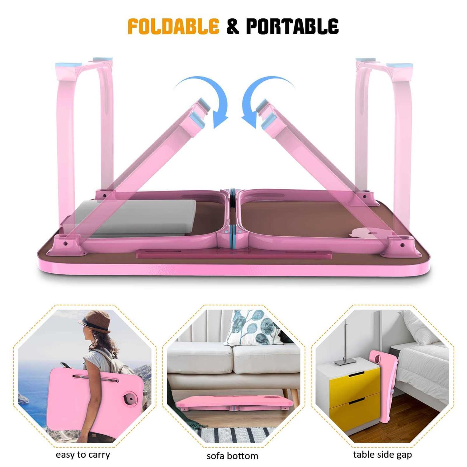fayquaze Lap laptop desk, portable foldable laptop bed table with storage drawer and cup holder