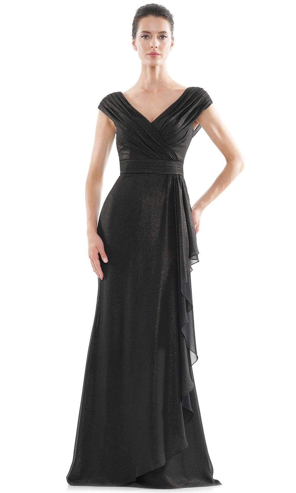 MV1073 Ruched V Neck Foil Chiffon Column Gown