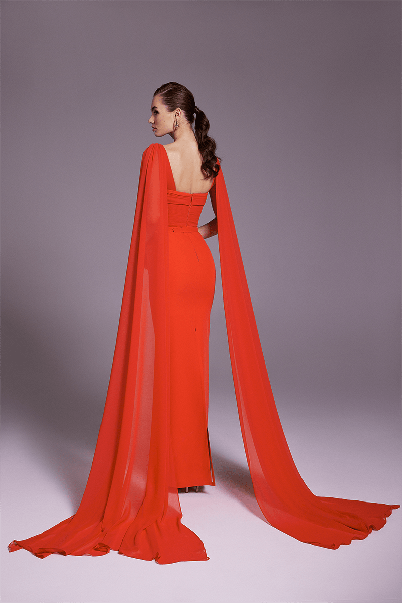 Shoulder Drape Crepe Gown