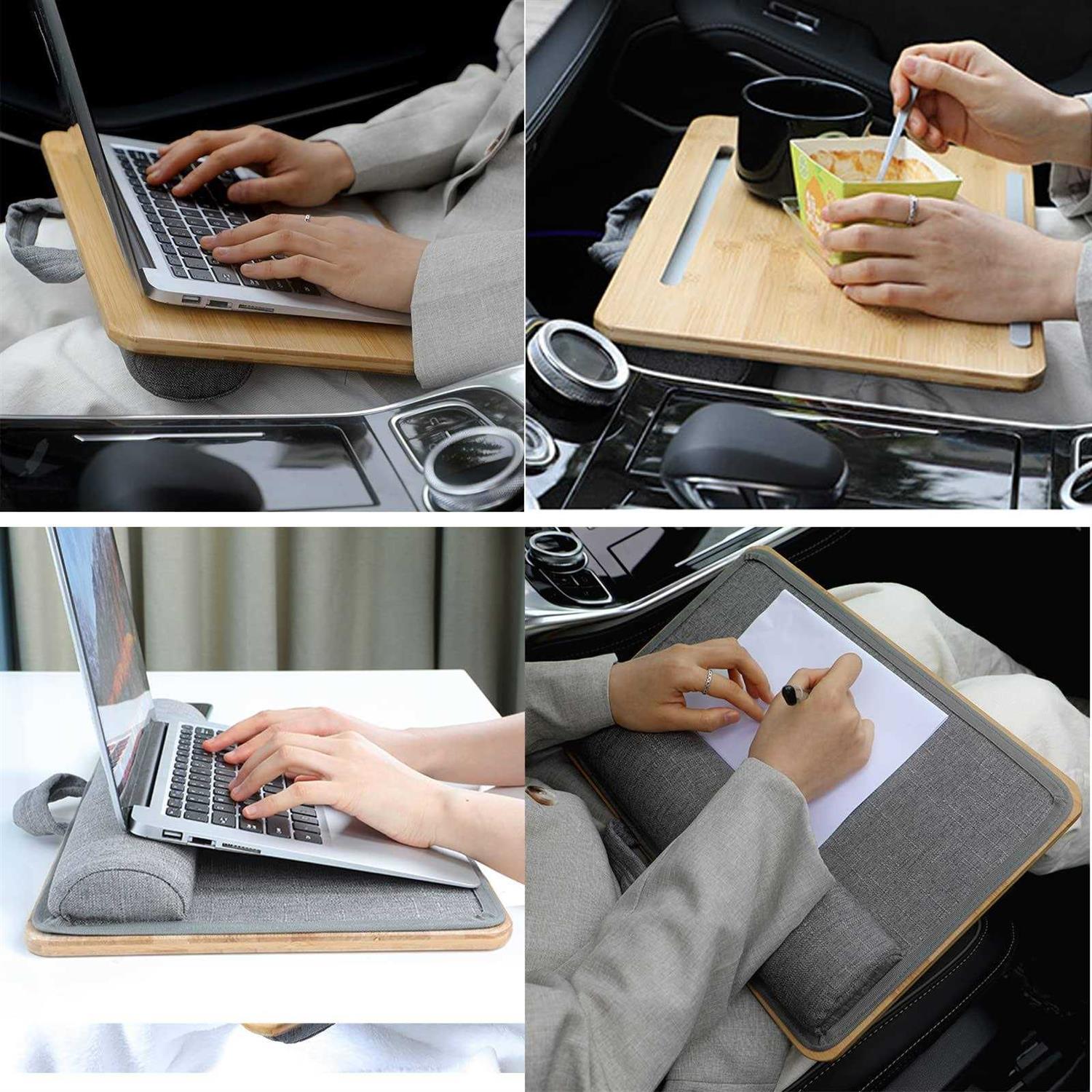 SUMISKY Laptop Lap Desk with Cushion Protable Laptop Desk with Handle Phone Holder and Bamboo Laptop Stand