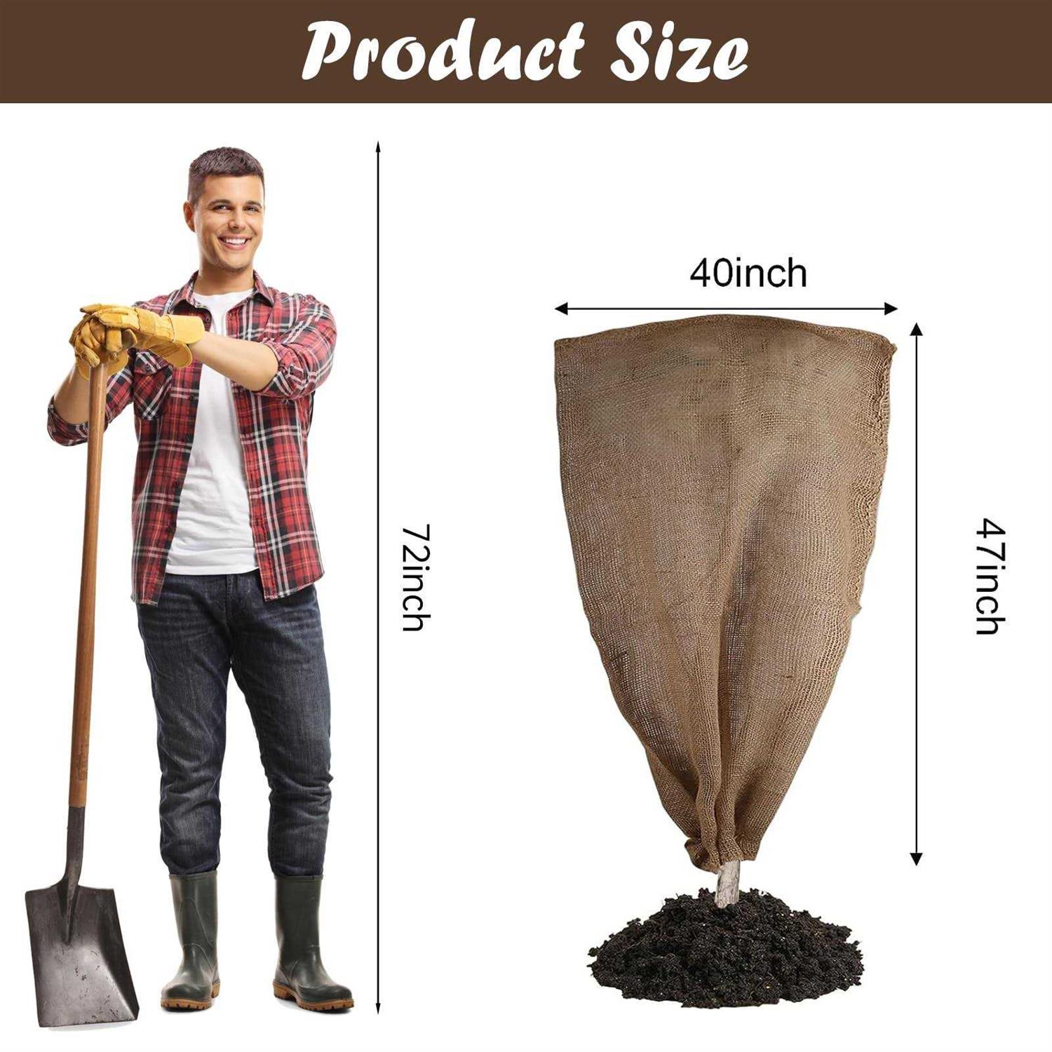 2 Pack 47′′ × 40′′ Reusable Warm Burlap Winter Plant Cover Bags with Drawstring Burlap Plant Covers Freeze Protection Large Plant Frost Cloth Cold